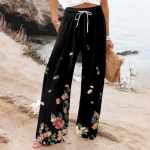 Naiste vabaaja p&uuml;ksid, vabad k&otilde;rge v&ouml;&ouml;kohaga puuvillased linasest laia s&auml;&auml;rega pikad taskutega p&uuml;ksid L must