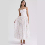 Moodne kandiline kaelarihm varrukateta naiste kleit 2024 suvine k&otilde;rge v&ouml;&ouml;kohaga tr&uuml;kitud Sling naiste pikk kleit Elegantne vabaaja vintage A Line kleidid 24172 XL lilleline tr&uuml;kiv&auml;rv