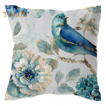 Akvarell lillelindude padjap&uuml;&uuml;r Puuvillane linane ruudukujuline padjap&uuml;&uuml;r, mis ei pleeki, masinas pestav vahetatav disainiga padjap&uuml;&uuml;r kodudiivanile A