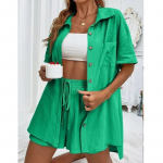 Naiste laia s&auml;&auml;rega l&uuml;hikesed p&uuml;ksid suvine puuvillane s&auml;rk &uuml;likond kahest osast l&uuml;hikeste varrukatega vabaaja pikk pluus taskutega lahtised komplektid L roosa punane v&auml;rv