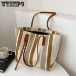 Naiste k&auml;ekott Moodne Suure mahutavusega &otilde;lakott Lihtne vertikaalsete triipudega vabaaja kandekott 34.2*13.5*28.5cm pruun