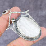 Natural Selenite, White Topaz Gemstone 925 Sterling Silver Pendant 2.27 h5g96