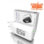 65W GaN C-t&uuml;&uuml;pi USB-laadija kiirlaadija PD 45W QC3.0 USB-C-t&uuml;&uuml;pi kiirlaadija Macbooki s&uuml;learvutile IPAD-tahvelarvutile iPhone 15 Samsung EUplug valge