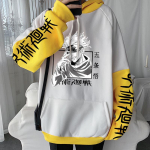 Jaapani anime Jujutsu Kaisen Gojo Satoru Meeste riided Kapuutsiga dressipluusid Naiste Harajuku Cosplay Suurem&otilde;&otilde;tmelised t&auml;navar&otilde;ivad kapuutsiga topsid S kollane