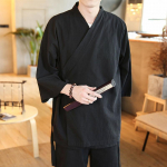 Hiina stiilis kevad-suvine viltuse rev&auml;&auml;riga hanfu meestele, iidne kost&uuml;&uuml;m, hani element, iidne stiil, zeni riietus, Hiina stiilis meeste riietus S must