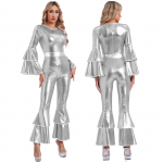 Naiste vintage 70S disko l&auml;ikiv kombinesoon Bell Bottom Hipi Romper Cheerleading Uniform Halloween Cosplay temaatiline peokost&uuml;&uuml;m XL h&otilde;be