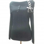 Vintage elegantsed t&auml;navar&otilde;ivad, silmkoelised pulloverid, naiste korea mood Seksikas vibu side, kaldkaelus, &otilde;huke kampsun, stiilne ja stiilne S must