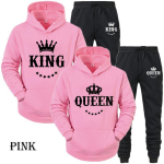 Naiste ja meeste paarihoodie komplekt Pikkade varrukatega Kuninga ja Kuninganna tr&uuml;kiga Armastajate kapuutsiga sviiterkomplekt M pink