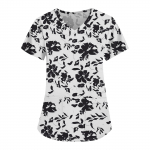 Naiste moodsad V-kaelusega l&uuml;hikeste varrukatega t&ouml;&ouml;r&otilde;ivad, taskutega, tr&uuml;kitud topid XXL sinine