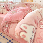 Soe lumehelbe fliis neljaosaline komplekt, kahepoolne fliis paksendatud piima fliis voodilina kolmeosaline komplekt 1.8m bed