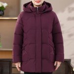 Suured suurused 2XL-7XL Talvejoped Naised Parkad Kapuutsiga Elegantsed Paksud Soojad Keskealiste Naiste &Uuml;ler&otilde;ivad Talvemantlid 2XL lilla