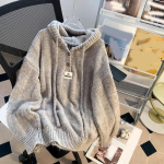 S&uuml;gis- ja talvine kapuutsiga silmkoeline kapuutsiga kampsun naiste pikkade varrukatega soojade n&ouml;&ouml;pidega avara pullover, massiivne kampsun L khaki