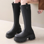 Talvine platvorm Naiste k&otilde;rged saapad Nahast keskmise kontsaga kingad Tursked Disainer Mootorrattasaapad Moesuund Goth Mujer Zapatos 35