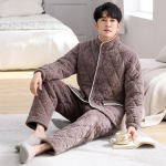 Meeste talvine kolmekihiline paks antistaatiline Coral Velvet soe ja pehme koduriiete komplekt puuvillase jope ja pidžaamaga L