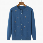 S&uuml;giskampsunid Talvised silmkoelised riided Naiste tr&uuml;kitud keskealine ema tikitud pikkade varrukatega topid n&ouml;&ouml;biga kampsun L sinine