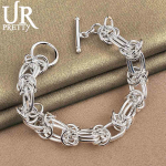 925 h&otilde;bedast t&auml;isringikujulise s&otilde;rmuse disainiga keti k&auml;ev&otilde;ru, moodsad pulmaehted 20CM