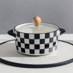 Kaanega keraamiline kiirnuudlikauss Hea v&auml;limusega binauraalne supikauss Tudengite &uuml;hiselamu riisikauss, suur salatikauss Binaural Noodle Bowl Pure