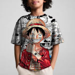 Lahe 2025. aasta uus, &uuml;hes t&uuml;kis laste 3D-prinditud multifilmi T-s&auml;rk O-kaelusega l&uuml;hikeste varrukatega Luffy spordir&otilde;ivaste top 4-14T 130