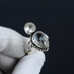 Valge Topaas Reguleeritav 925 Sterling H&otilde;bedast S&otilde;rmus - Sobib USA suurustele 6 kuni 10 - K&auml;sit&ouml;&ouml; Boho Ehted Naistele ja Meestele, Valentini P&auml;eva Kingitused Adjustable valge