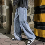 Kevad S&uuml;gis Sirge S&auml;&auml;rega Laiad T&auml;navamoe P&uuml;ksid Meeste Baggy Jeans Elastse V&ouml;&ouml;kohaga Klassikalised Sirge S&auml;&auml;rega Denim Laiade S&auml;&auml;rega P&uuml;ksid Meestele M
