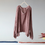 Naiste s&uuml;gisese linane vintage &uuml;hev&auml;rvilised T-s&auml;rgid O-kaelusega T&auml;isvarrukad vaba vabaaja Pullover Naiste T-s&auml;rk One Size