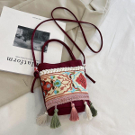 Etnilise stiiliga Crossbody kott suvine uus naistekott Tikitud riidest kott Water Bucket telefonikott pruun