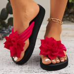 Order A Size Up All-Season Floral Embellished Flip-Flops - 1pc Women'S Solid Color Slip-On Vacation Style - Fabric Upper, EVA Sole & Insole, Mid Heel 40
