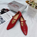 Johnature Spring Women kingad ehtsast nahast Basic Casual Buckle Strap terava varbaga pumbad 40 punane