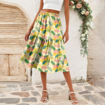 Naiste vabaaja k&otilde;rge v&ouml;&ouml;kohaga A-l&otilde;ikeline seelik t&auml;piline triibuline tr&uuml;kitud seelik taskutega L heleroheline v&auml;rv