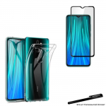 Verre tremp&eacute; pour Xiaomi Redmi note 8 pro bords noirs et coque de protection souple transparente avec Stylet Toproduits&reg;