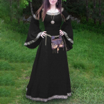 Naiste keskaegne renessanss pikk maksikleit vintage flare varrukatega gooti peokleidid 2XL must