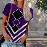 Naiste suvine T-s&auml;rk retromustriga tr&uuml;kitud retromoe l&uuml;hikeste varrukatega t-s&auml;rgid vabaaja tr&uuml;kitud topid XS lilla