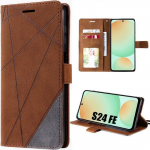 Coque pour samsung galaxy s24 fe (pas pour s24) - effet cuir marron antichoc protection 360&deg;