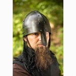 Keskaegne viikingikiiver Must normannide nina-kiiver ketipostiga LARP renessanssreenaktuurid, cosplay kollektsion&auml;&auml;rid