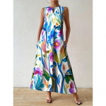 Naiste Mood Suvi Kevad Lillemustriga Tr&uuml;kk Varrukateta O-kaelusega Vaba V&ouml;&ouml;kohaga Vabaaja Kleit L sinine