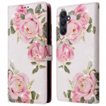 For Samsung Galaxy A25 5G (Global) (161.0 x 76.5 x 8.3mm) Leather Case Wallet Lacquered Phone Cover Flower