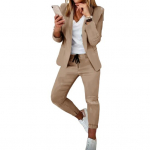 Naiste kahest osast koosnev komplekt Pikkade varrukatega eest lahtine bleiserjakk ja pliiatsseelik &Auml;rikomplekt Vabaaja kontoriformaalne riietus 3XL khaki