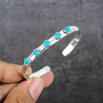 Santa Rosa Turquoise Gemstone 925 Sterling Silver Cuff Bangle Adjustable e3j10