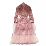 Uus moodne roosa bleiser&uuml;likond, kleit naiste helmestest p&auml;rlitest, v&ouml;&ouml;st s&auml;lkuga krae, kolm neljandikku varrukatega organza-l&otilde;ksuga Midi Vestido M roosa
