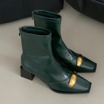 Moodsad Uued Kingad Disainer Metall Naiste Pahkluu Elastsed Saapad Moodsad T&otilde;mblukud Jalatsid Ruudukujulised Kontsad Daamide Moodsad L&uuml;hikesed Saapad Kingad 35 roheline