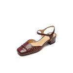 Moodsad Uued Suvised Naiste Sandaalid Split Nahast Kingad Naistele Ruudukujulise Varba Paksude Kontsadega Kingad Elegantne Varba Kattev Slingback &Otilde;&otilde;nsad Sandaalid 34 tumepunast v&auml;rvi