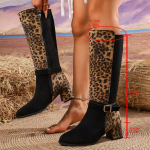 Suur suurus 43 Leopardimustriga Naiste Pikad Saapad Segav&auml;rvi Paksude K&otilde;rgete Kontsadega Saapad Naine S&uuml;gis Talv Mood P&otilde;lvk&otilde;rgused Botas Mujer 36 leopard