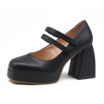 Platvorm Stiletto Kontsad Mary Janes Kontsad Kingad Naised Patendinahk Paksu Ruudukujulise Ninaga Pandlaga Gooti Naised Pumbad Kontsaga Kingadel 39 black