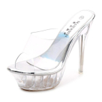 Naiste suvised 14 cm k&otilde;rged kontsad 4 cm platvormiga klipid muulad daam Cinderella kristalll&auml;bipaistvad sussid l&auml;bipaistvad kontsad PVC kingad 39 h&otilde;be