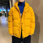 Meeste sulejope Talvine paks soe puuvillase polsterdatud jope kapuutsiga mantel &uuml;hev&auml;rviline t&otilde;mblukuga n&ouml;&ouml;biga mantlid leivajakk L kollane