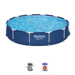 Kit Piscine hors sol tubulaire BESTWAY Steel Pro 366 x 76 cm- Ronde (Livr&eacute;e avec pompe de filtration et cartouche) sinine