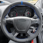 For Ford Focus 3 2012 - 2014 C-MAX 2011 -2014 KUGA Escape 2013- 2016 Car Steering Wheel Cover Trim Black Leather with blue strip