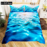 Sinine Ookean Tekikate Lained Voodipesukomplekt Havai Troopiline Mere Laine Mererand Voodipesu Tekikate Mikrokiud Naistele Meestele EU Single(135*200cm)3pcs blue