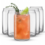 Drinking glass cup set, 6 pieces of 16-ounce beer can-shaped glasses, transparent juice cups