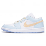 Jordan Air Jordan 1 Slip Resistant And Abrasion Resistant Coverage Low top Vintage Basketball Shoes Women's White Blue DC0774-105(Team-) 36